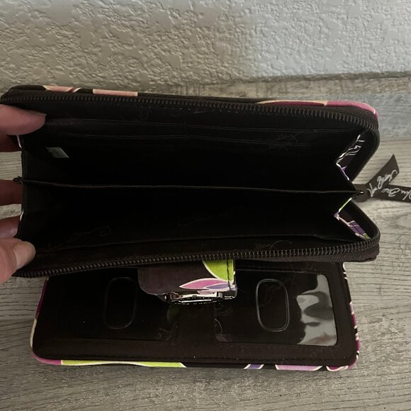 Vera Bradley Quilted Zip Wallet Brown Pink Floral Cotton Wristlet - Picture 5 of 5